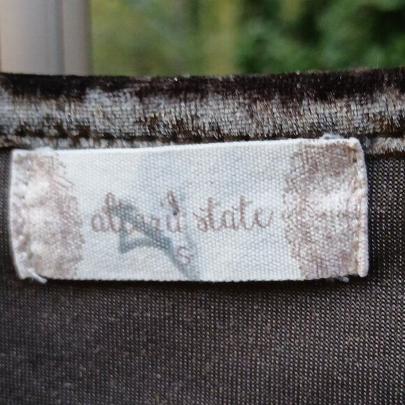 Grey Green Semi Crushed Velvet Baby Doll Round Neck Keyhole  Peplum Tunic Sz S - Picture 6 of 7